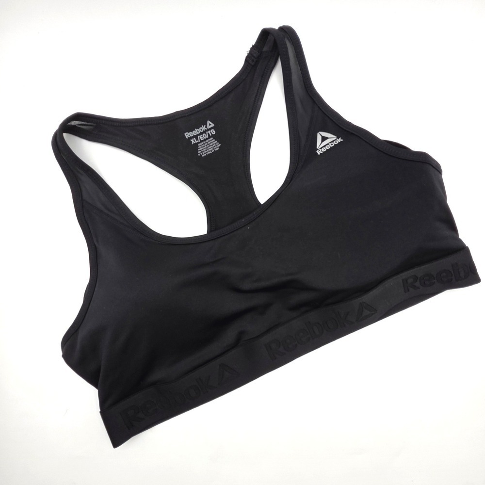 Reebok Womens Black Racerback Sports Bra Embossed Logo Band XL REW191BR01